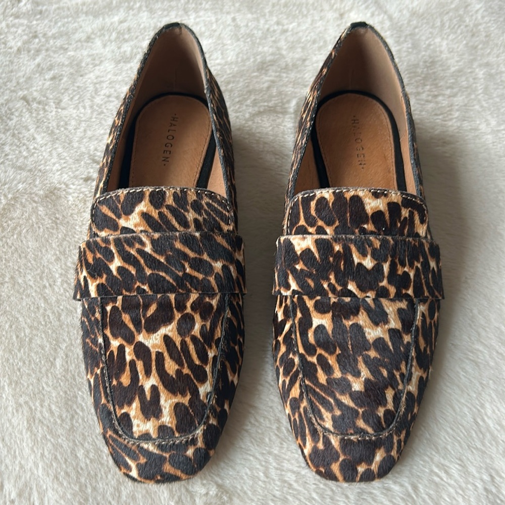 Halogen Lucy Chocolate Leopard Calf Hair Loafers